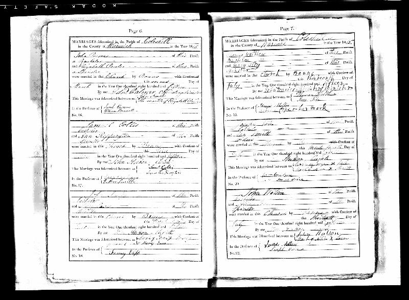 Samuel Collis & Ann Reppington 1815 Marriage Record